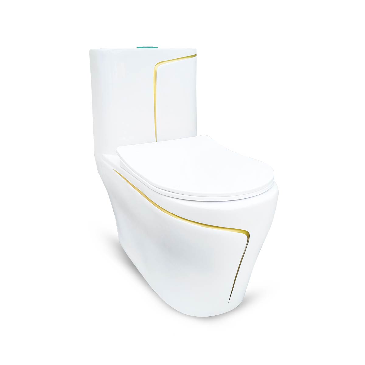 Inodoro One Piece + Tapa Asiento Y Acces. Minimalista Blanco C/Dorado 8676Gl (70X39X78) - Fratelli